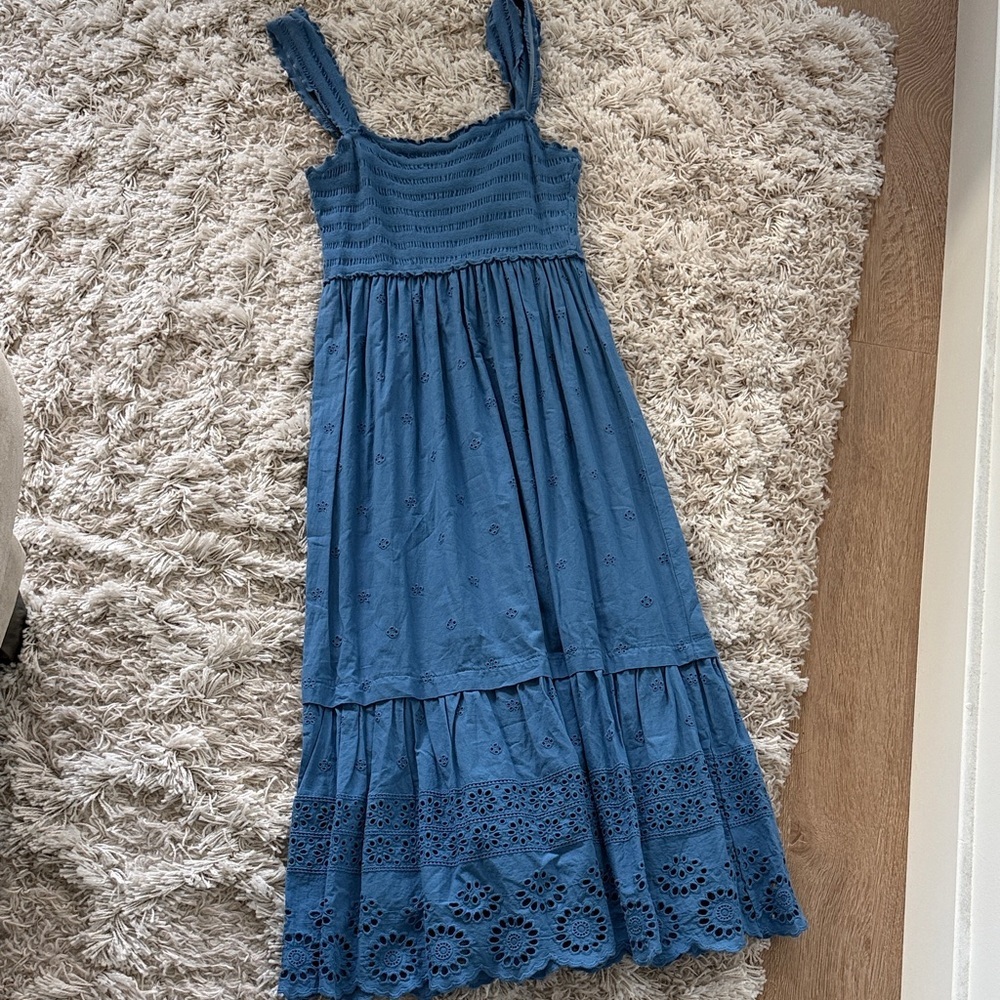 Betsey Johnson Smocked Embroidered Eyelet Midi Dress